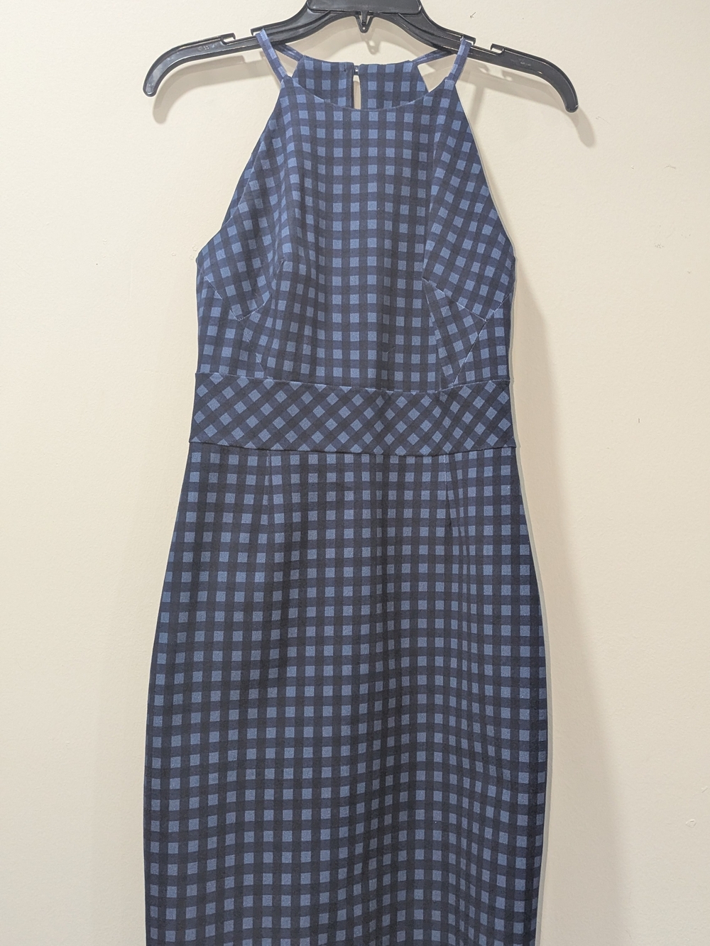 Banana Republic Navy and Light Blue Gingham Halter Midi Dress